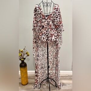 Leopard Print Romper Cover Up - Elegant FloorLength Cape - size S
